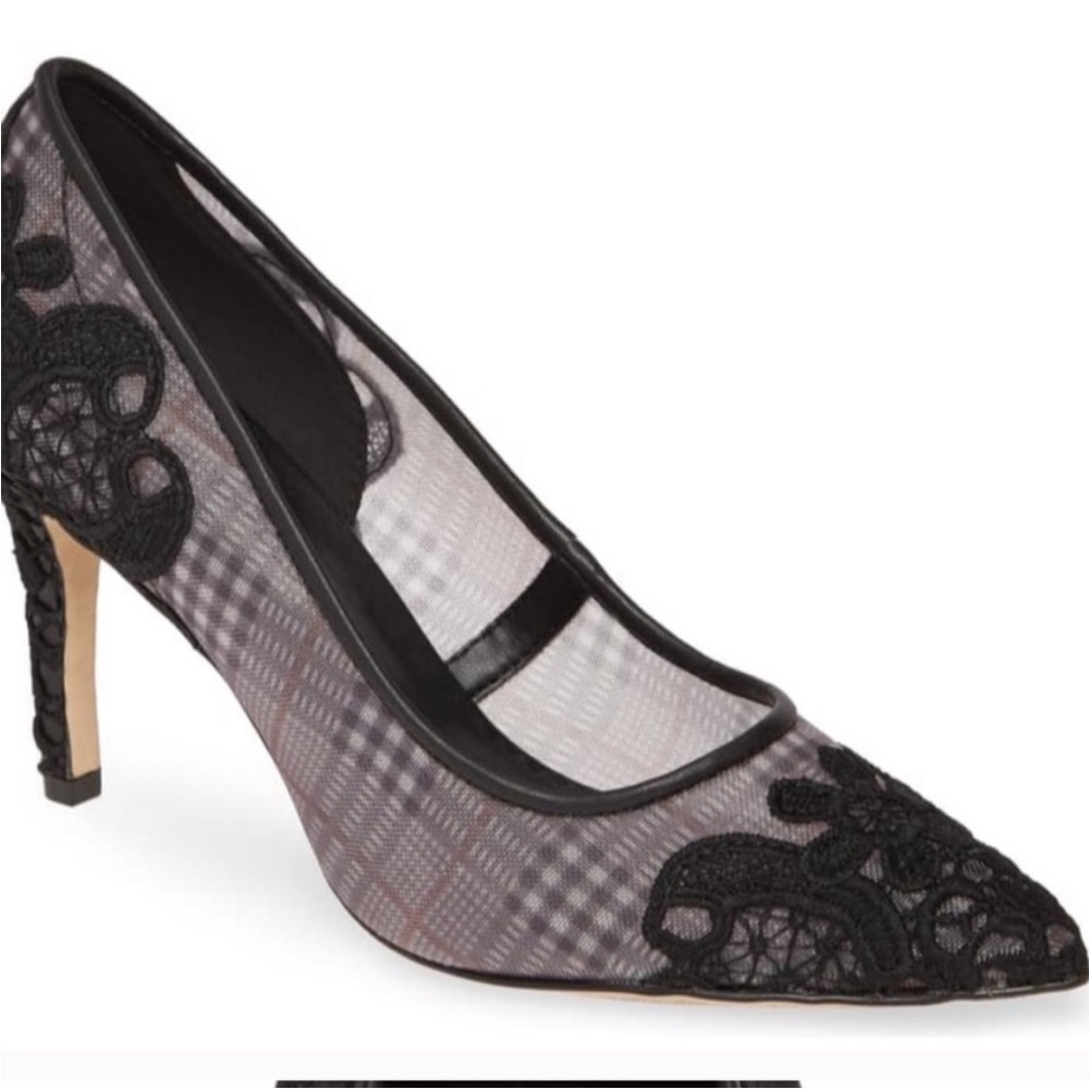 Karl Lagerfeld Paris Black Mesh Lace Rey 2 Sexy Heel Pump Womens Size 9 M